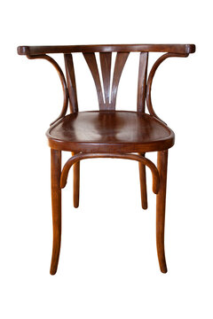 An antique vintage wooden chair with a curved back. Solid wood chair. Cut out background, PNG