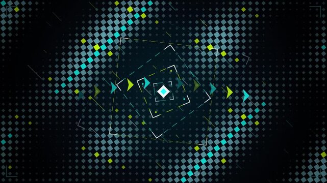 Abstract glowing particle vortex in digital grid with subtle motion