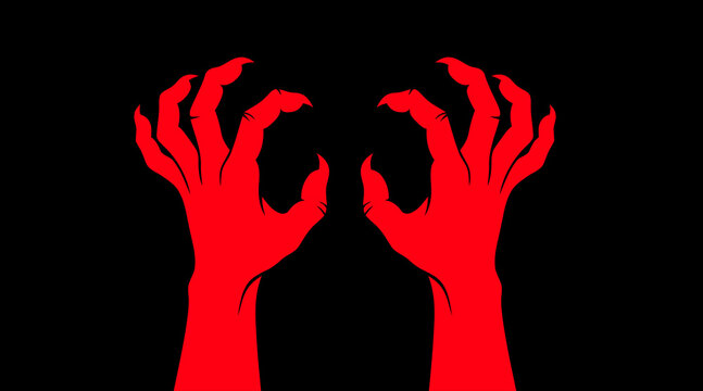 Red monster hands reaching out in a scary gesture