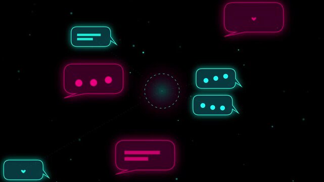 Digital Speech Bubbles Floating With Particles in Neon Light