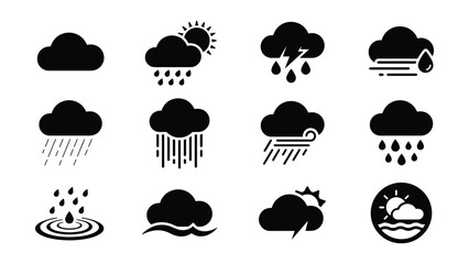 Obraz premium Set of Weather Condition Icons Showing Different Types of Clouds and Rain