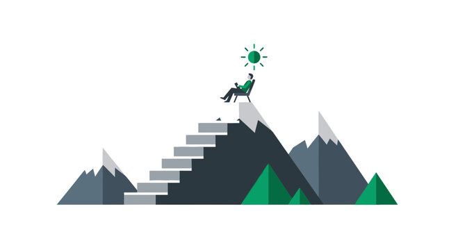 Business Success Concept Vector Illustration of Man on Mountain Peak