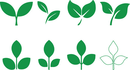 Obraz premium Minimal Green Botanical Leaf and Sprout Icons Set