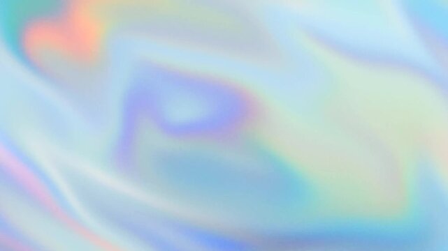 Abstract liquid silver and pearlescent rainbow ripples morph slowly over soft film grain on a seamless loop. Drops into a luxury Y2K branding composition and tech presentation background.