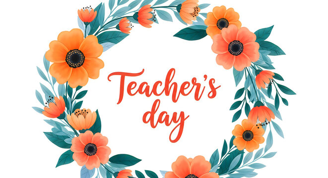 Floral wreath with teachers day calligraphy on a white background watercolor illustration