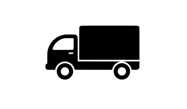Delivery truck black and green flat icon with cargo box and drop shadow, shipping vehicle vector illustration for logistics design