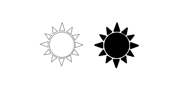 Minimalist black and white sun icons for weather interface designs.