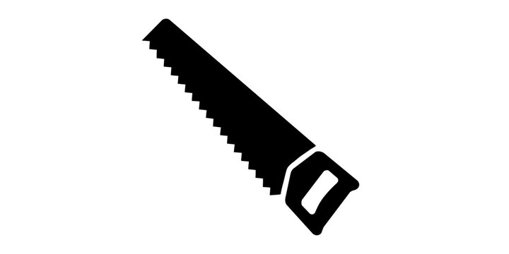 Hand saw tool silhouette black carpentry equipment for woodworking.