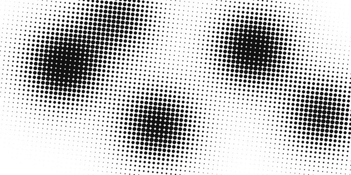 Organic blob halftone background PNG with transparent background, soft blobs of dense dots floating on an open ground, landscape halftone background for poster design and social media