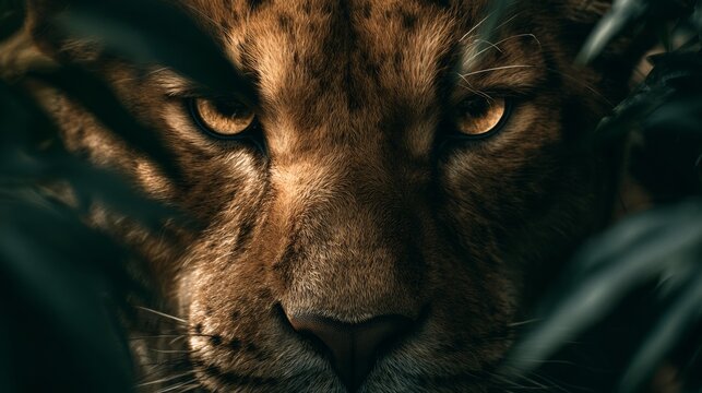 A lion's steady gaze at the camera.