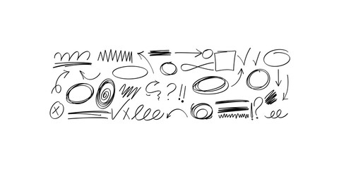 Hand drawn doodle collection containing arrows circles and underlines. © Naqeeb