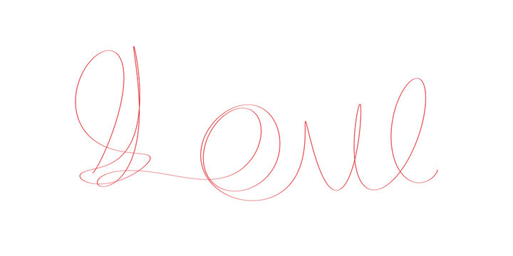Love handwritten red thin line text design on transparent background.