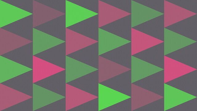 Abstract Geometric Triangle Pattern with Repeating Green, Pink and Gray Shapes, Colorful Minimal Background, Modern Symmetrical Textile and Wallpaper Design