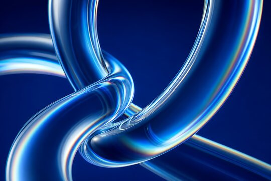 Abstract Interlocking Glass Ring Tubes with Iridescent Rainbow Reflections
