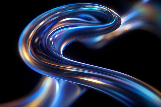Luminous Curved Glass Ribbon with Warm and Cool Light Refractions
