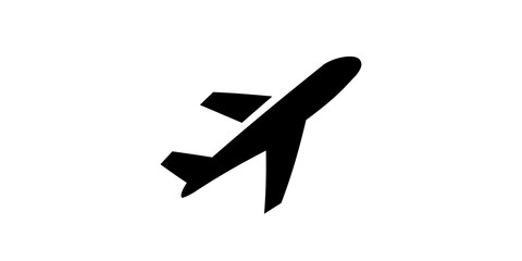 Black airplane silhouette icon representing flight departures travel and airport. © Naqeeb