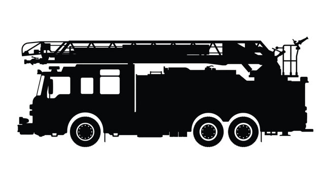 Detailed silhouette of a modern fire engine with extended ladder system