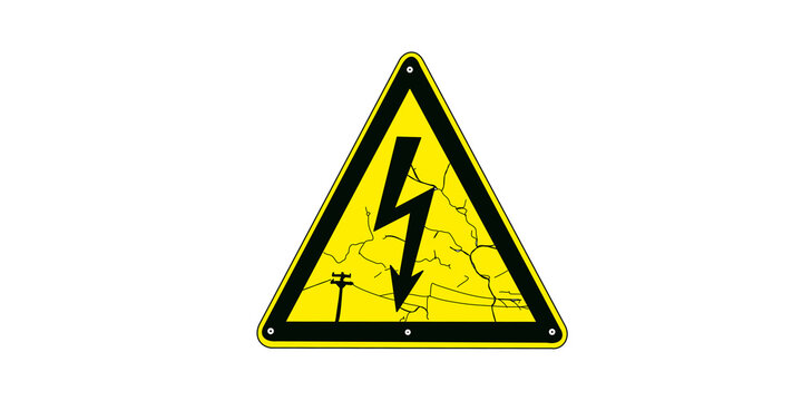 Yellow triangle high voltage warning sign with black lightning bolt icon.