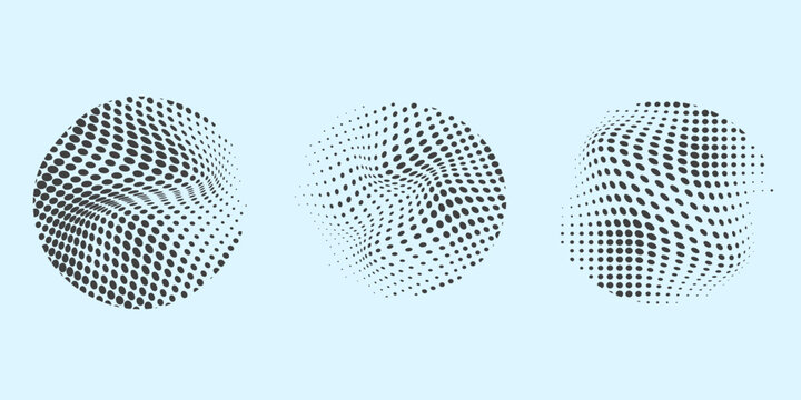 Circle halftone effects set. Monochrome dots semitone element. Vector illustration.