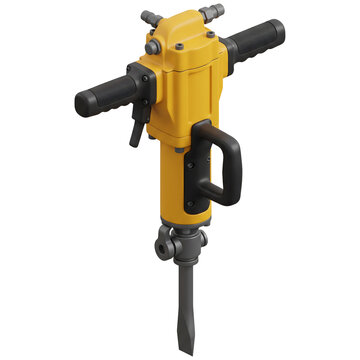 Yellow pneumatic jackhammer construction tool isolated on white