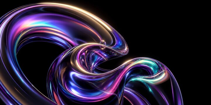 Luminous Iridescent Glass Fluid Ribbon with Vibrant Prism Reflections