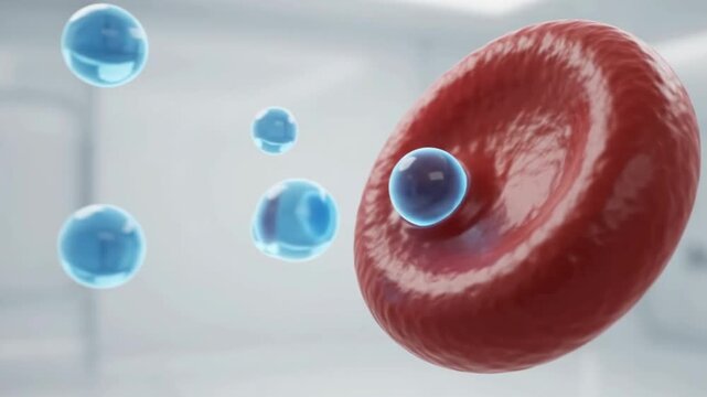 Microscopic View of Red Blood Cell and Blue Bacteria in a Scientific Environment
