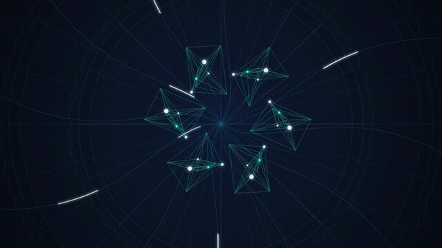Wireframe polyhedral ring rotating seamless loop abstract background