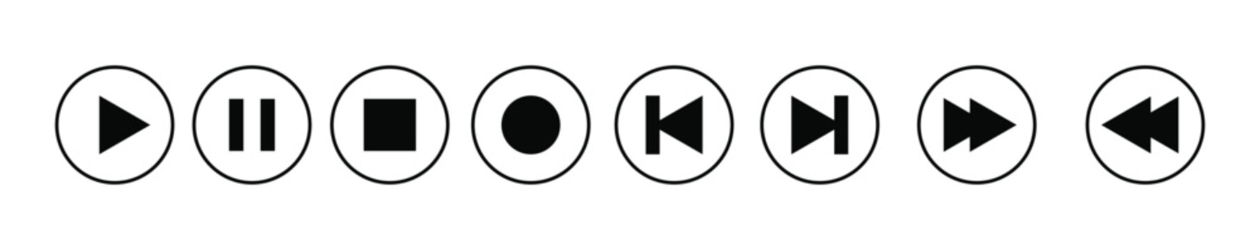 media control vector icon set. play, pause, and playback buttons for modern audio and video player user interface