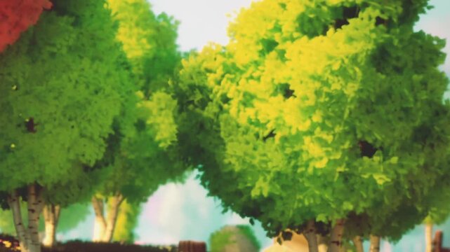 Lush green trees surround a peaceful path, illuminated by warm afternoon sunlight. The vibrant foliage reflects the beauty of nature, inviting tranquility and exploration in this serene setting.
