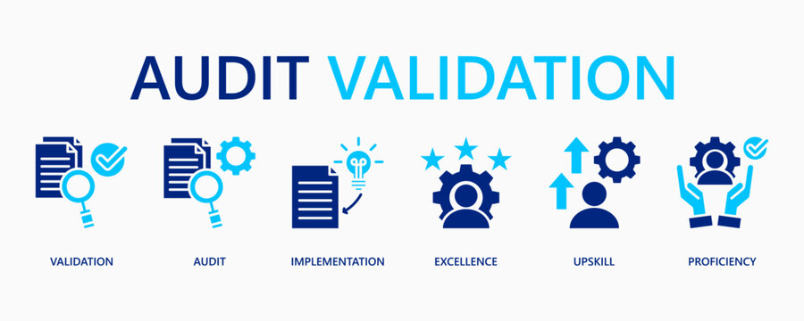 Audit Validation Icon Set. Icon Set Includes Validation, Audit, Implementation. Editable Stroke. Vector Illustration