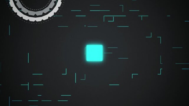 Cyan player square navigating digital obstacles seamless loop motion