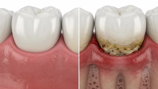 Detailed Comparison of Healthy and Unhealthy Teeth with Gum Illustration