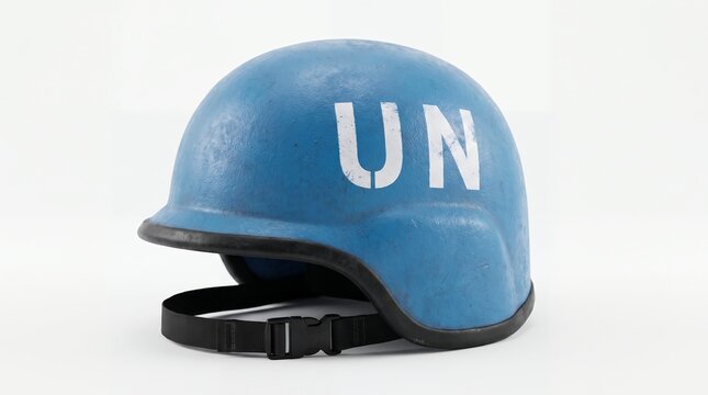Blue United Nations Peacekeeper Helmet Isolated on White Background