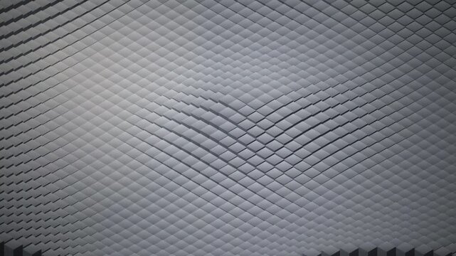 Minimalist Grey 3D Motion Graphics Featuring A Smooth Flowing Wavy Pattern Of Square Geometric Tiles