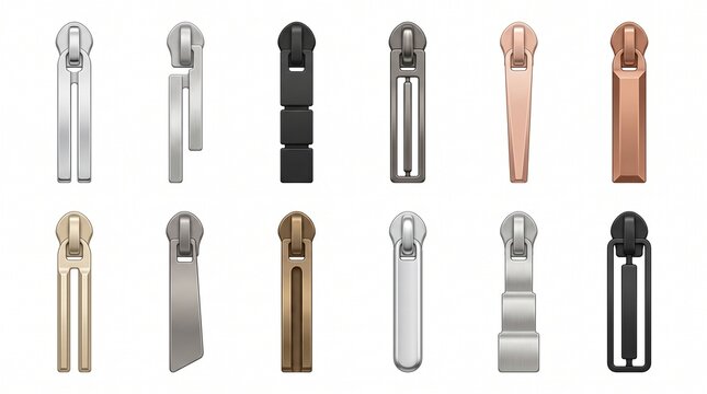 Set of Decorative Metal Zipper Pulls and Sliders in Various Finishes and Shapes