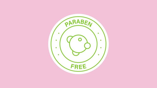 Cosmetic safety and ingredient sticker animation with a green molecular on a transparent background. Paraben-free cosmetic ingredient. Seamless animated icon. 4K video overlay isolated element.