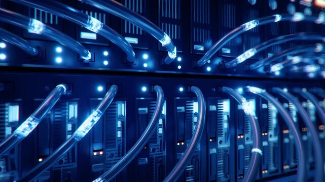  Glowing Fiber Optic Cables Connection Technology Background