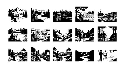 Fototapeta premium Vector Landscape Scenes, Artist Collection, Nature Views, Cityscapes, Rural Settings