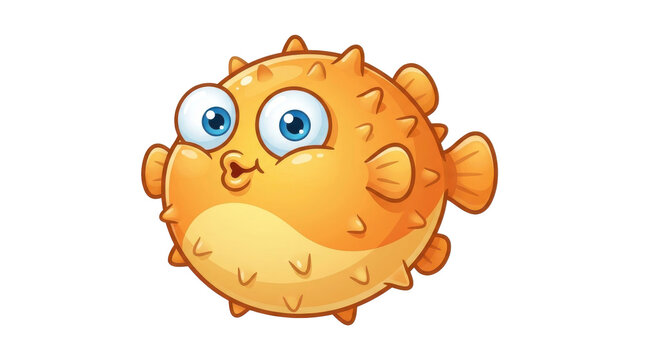 Cartoon pufferfish illustration featuring rounded body spikes against white background rendered in vibrant digital vector style art