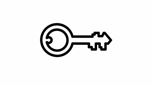 Simple skeleton key icon animation spinning in rhythmic motion to demonstrate access and security concept for digital media project clips