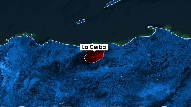 Animated map zooming into honduras focusing on la ceiba location