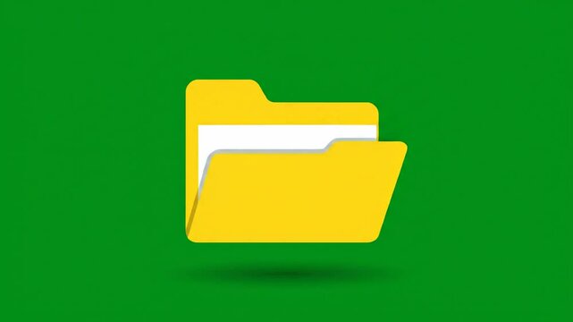Yellow folder animation displaying digital office document organization concepts presented in smooth motion graphics against a simple solid green background