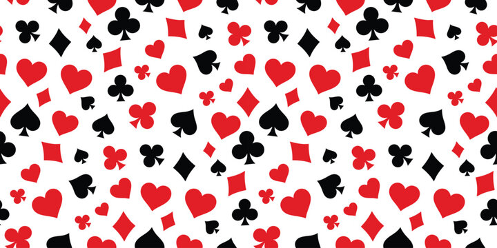 Seamless pattern of playing card suits in red and black