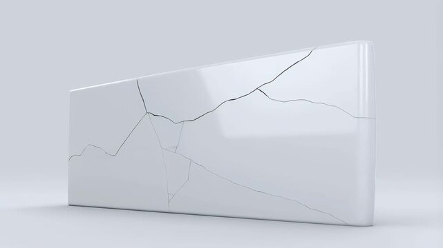 Cracking wall slab breaks apart in a minimal studio setting. Construction and engineering presentations, architecture and infrastructure communication, and disaster preparedness campaigns.