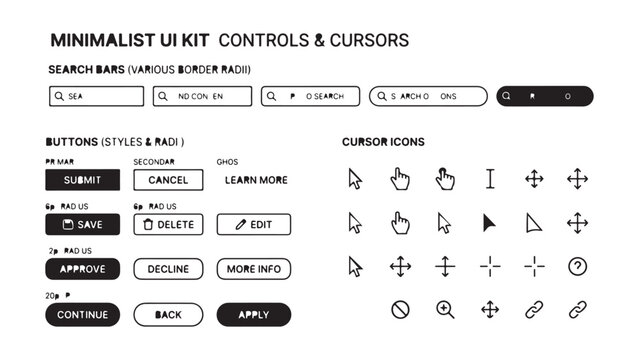 Minimalist UI Kit User Interface Controls Buttons and Cursor Icons