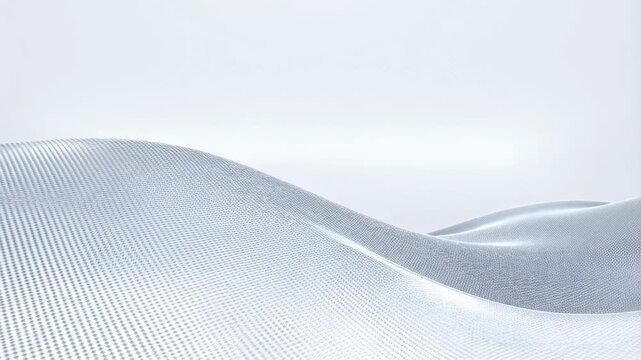 Silver textured waves flow across a minimal pale abstract surface. Website hero, technology presentation, and corporate title sequence.