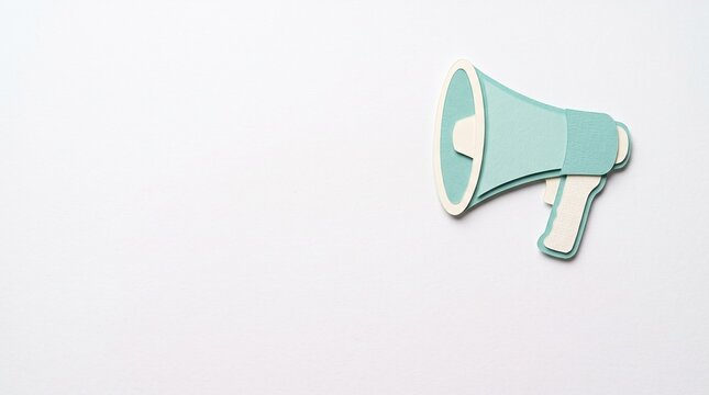 A Pastel Megaphone for Announcement: A stylized pastel megaphone, symbolizing a call to attention or an announcement, rests on a clean, minimalist surface, ready to amplify a message.