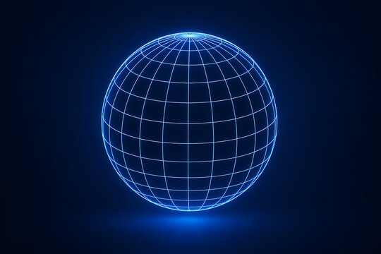 Abstract digital sphere made of glowing blue particles and lines representing global network connectivity and data communication technology