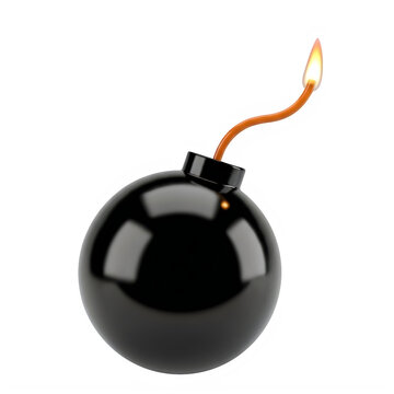 Classic black cartoon bomb with a lit fuse isolated on a white background
