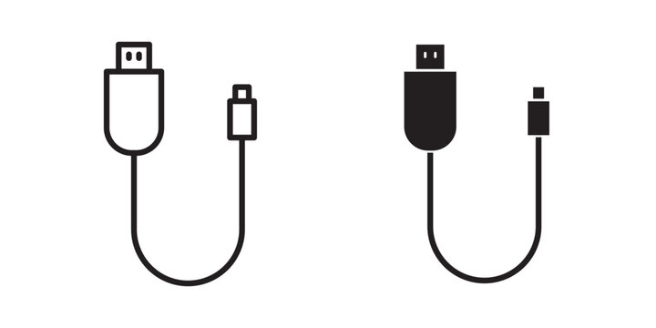 USB cable icon flat outline in black
